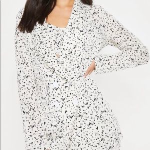 Cream Dalmatian Print Longline Blazer & Pants